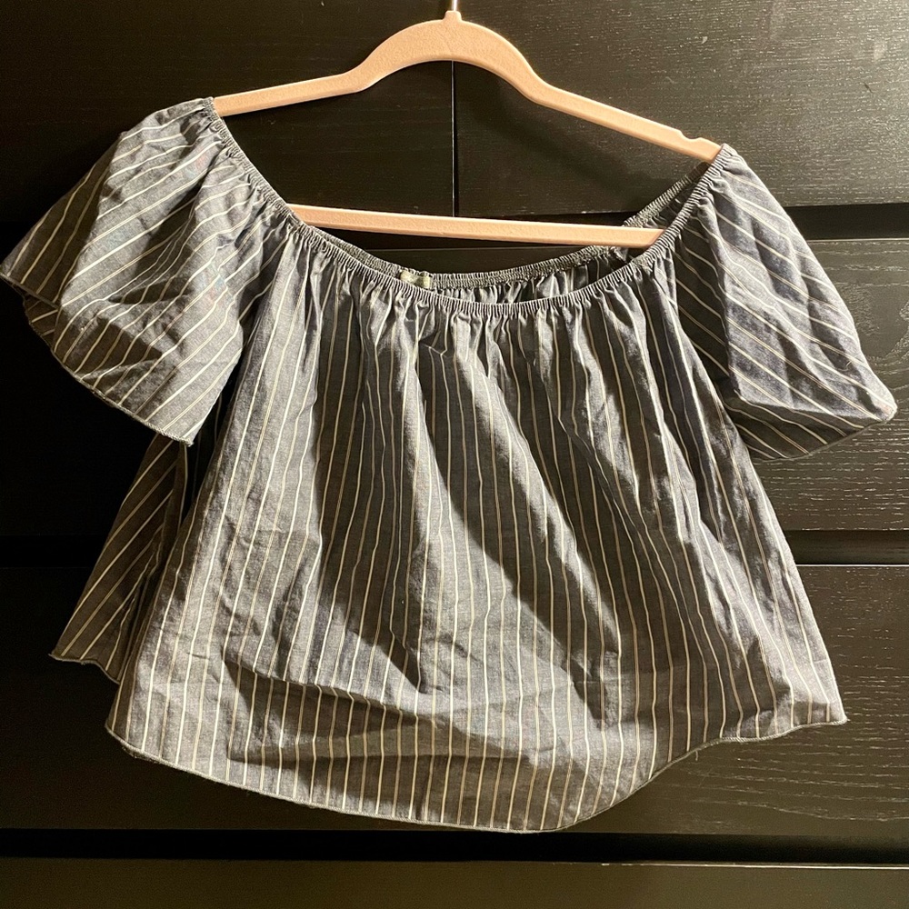 Charlotte Russe Chambray Striped Off the Shoulder Top